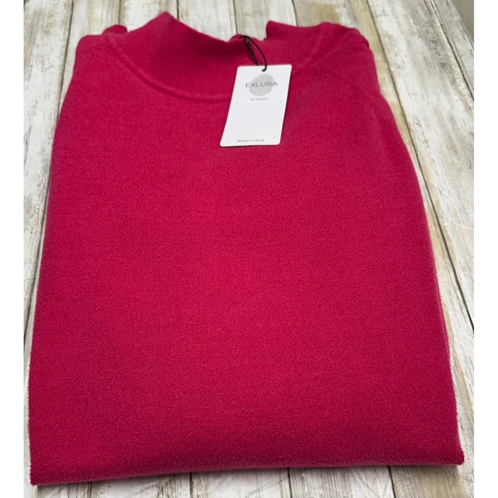 EXLURA Mock‎ Neck Lace Sleeve Sweater Dress Fuchsia Pink Women size XL NWT